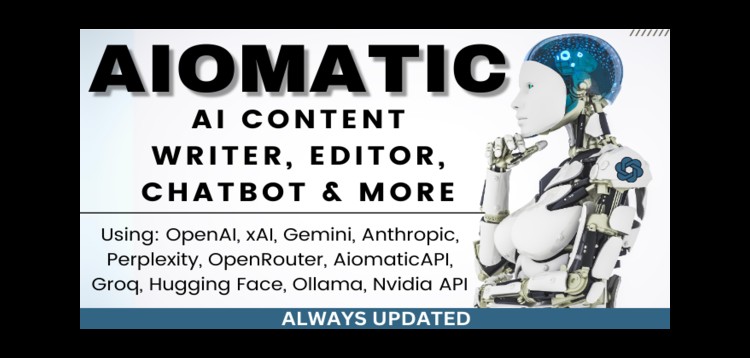 Item cover for download Aiomatic - AI Content Writer, Editor, ChatBot & AI Toolkit