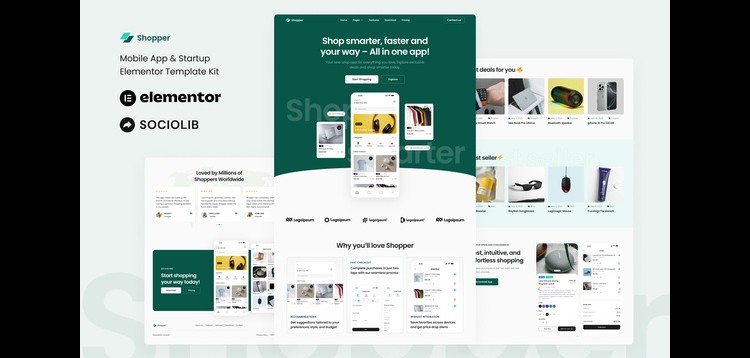 Item cover for download Shopper - Mobile App & Startup Showcase Elementor Template Kit