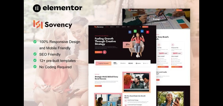 Item cover for download Sovency - Social Media Marketing Agency Elementor Pro Template Kit