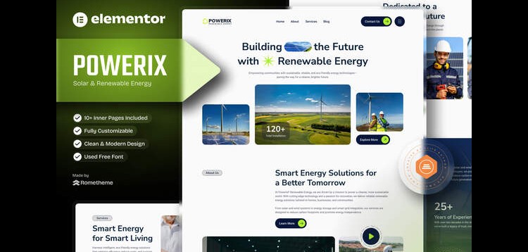 Item cover for download Powerix - Solar & Renewable Energy Elementor Template Kit