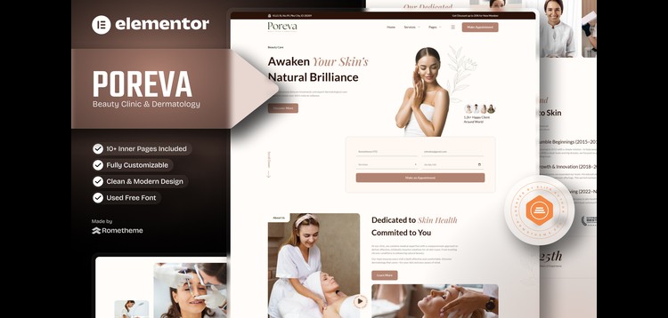 Item cover for download Poreva - Beauty Clinic & Dermatology Elementor Template Kit