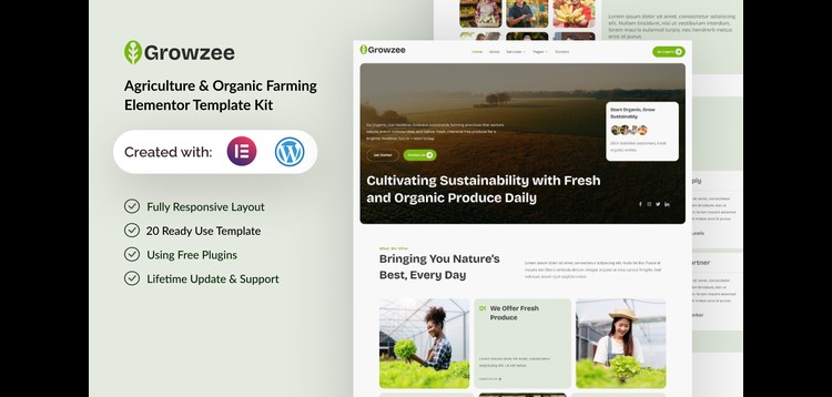 Item cover for download Growzee - Agriculture & Organic Farming Elementor Template Kit