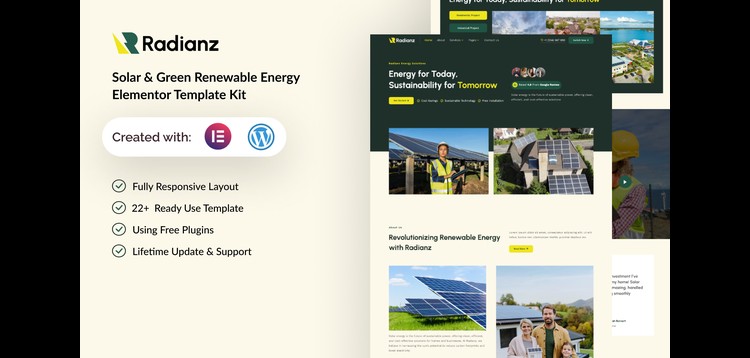 Item cover for download Radianz - Solar & Green Renewable Energy Elementor Template Kit