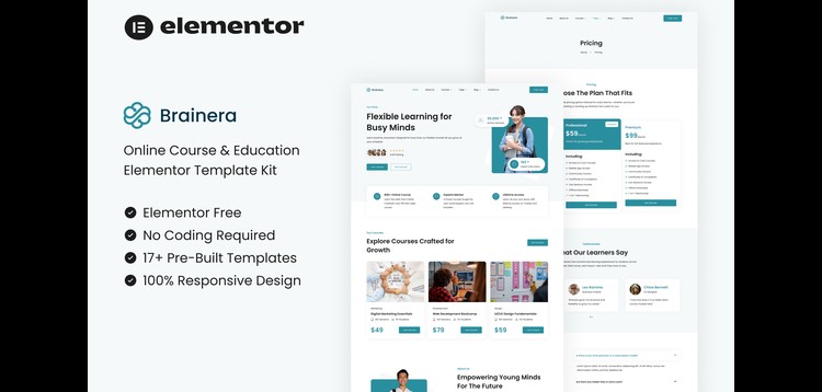 Item cover for download Brainera - Online Course & Education Elementor Template Kit