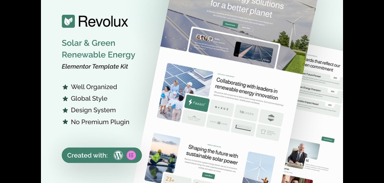 Item cover for download Revolux - Solar & Green Renewable Energy Elementor Template Kit