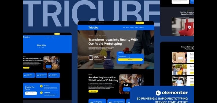 Item cover for download Tricube - 3D Printing & Rapid Prototyping Services Elementor Template Kits