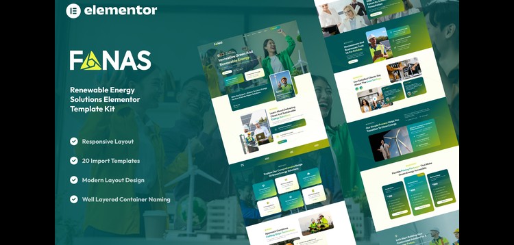 Item cover for download Fanas - Solar & Green Renewable Energy Solutions Elementor Template Kit