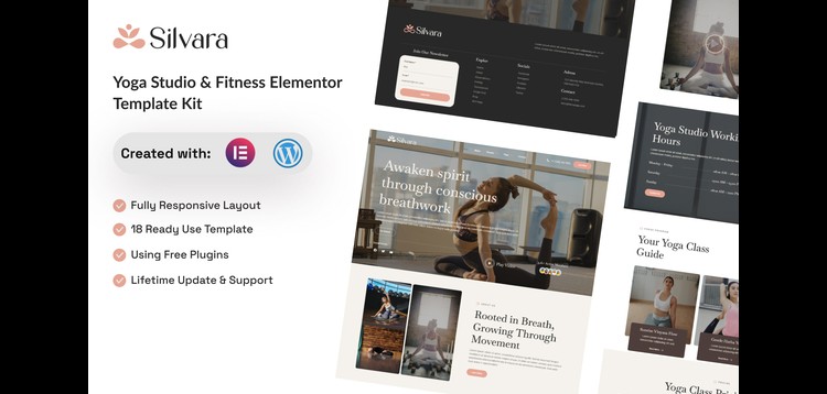 Item cover for download Silvara - Yoga Studio & Fitness Elementor Template Kit