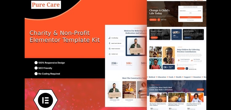 Item cover for download Purecare - Charity Elementor Template Kit