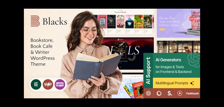 Item cover for download Blacks - Bookstore, Book Cafe & Writer WordPress Theme