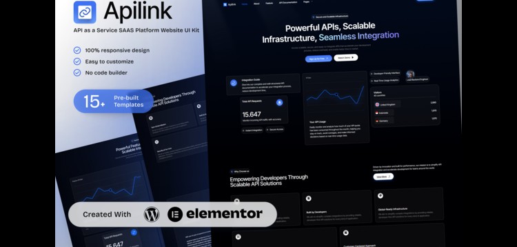Item cover for download Apilink – API as a Service SAAS Platform Elementor Template Kit for Developer Solutions