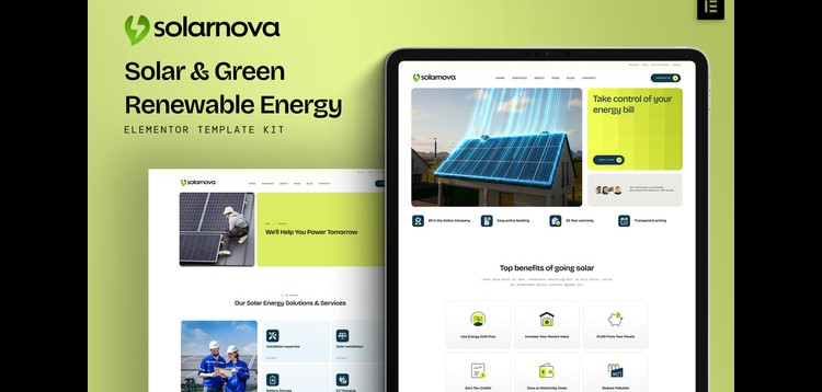 Item cover for download Solarnova - Solar & Green Renewable Energy Elementor Template Kit
