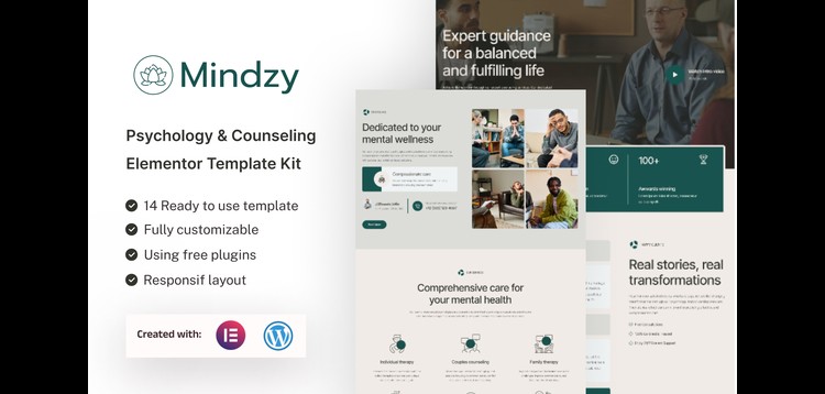 Item cover for download Mindzy - Psychology & Counseling Elementor Template Kit