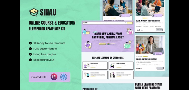 Item cover for download Sinau - Online Course & Education Elementor Template Kit