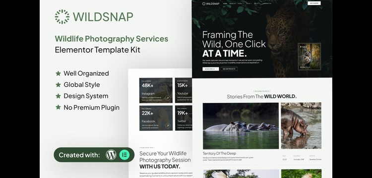 Item cover for download Wildsnap - Wildlife Photography Services Elementor Template Kit