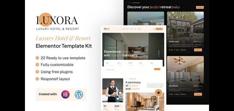Item cover for download Luxora - Luxury Hotel & Resort Elementor Template Kit