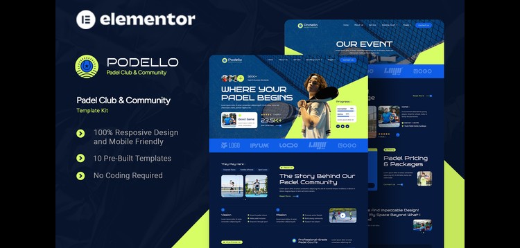 Item cover for download Podello - Padel Club & Community Elementor Template Kit