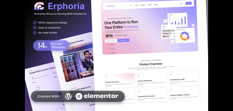 Item cover for download Erphoria - Enterprise Resource Planning ERP SaaS Platform Elementor Template Kit