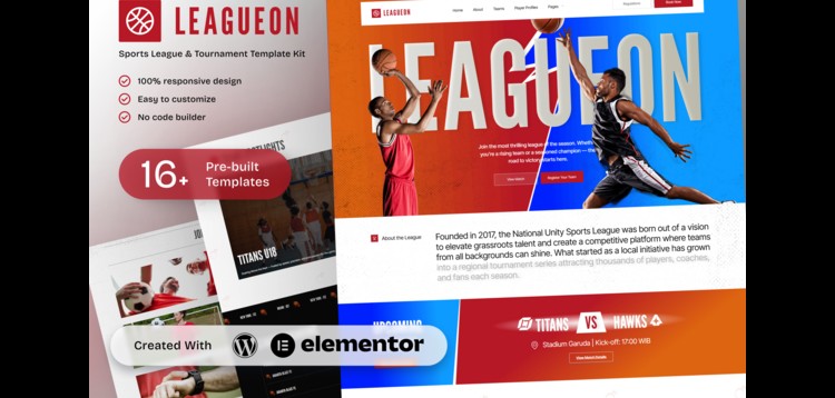 Item cover for download Leagueon – Sports League & Tournament Elementor Template Kit