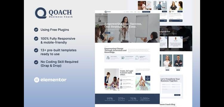 Item cover for download Qoach - Women's Business Coaching Elementor Template Kit