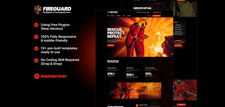 Item cover for download FireGuard - Firefighter & Fire Department Elementor Template Kit
