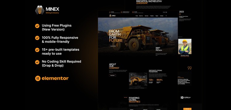 Item cover for download Minex - Mining & Industry Elementor Template Kit