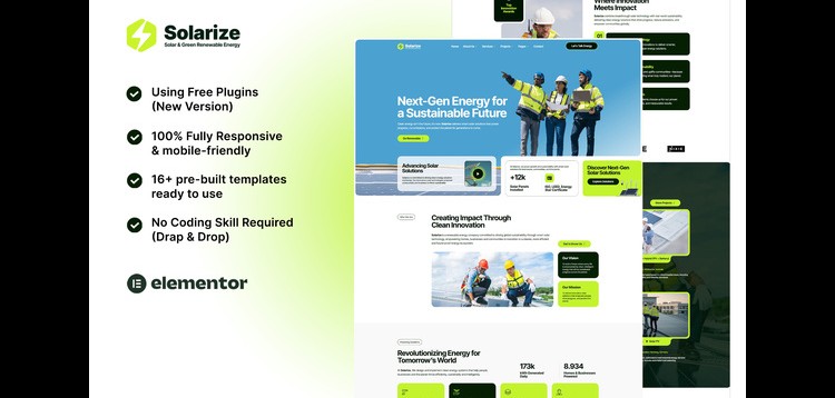 Item cover for download Solarize - Solar & Green Renewable Energy Elementor Template Kit