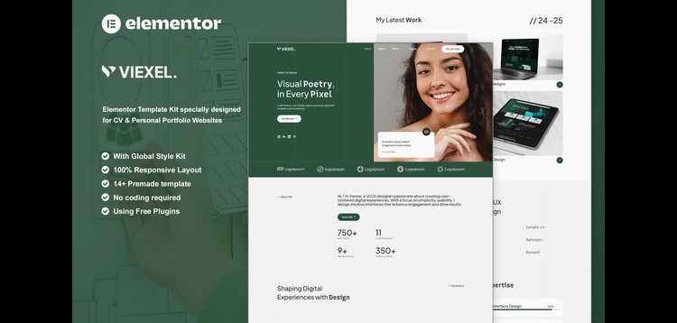 Item cover for download Viexel - CV & Personal Portfolio Elementor Template Kit