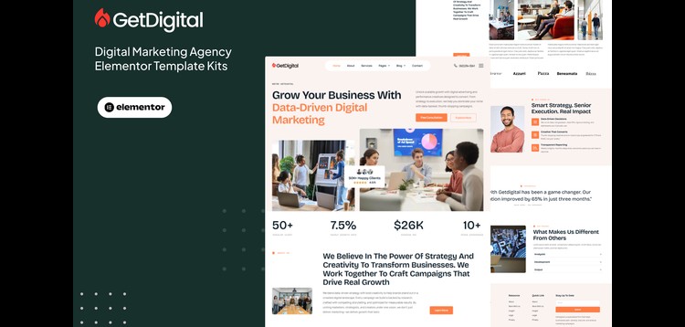 Item cover for download GetDigital - Digital Marketing Agency Elementor Pro Template Kit