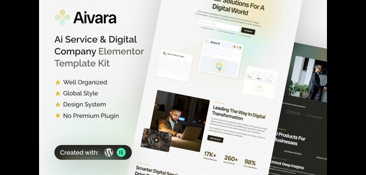 Item cover for download Aivara - AI Service & Digital Company Elementor Template Kit