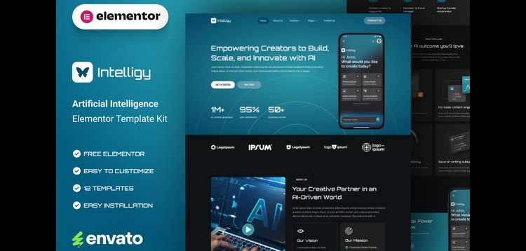 Item cover for download Intelligy - Artificial Intelligence Elementor Template Kit