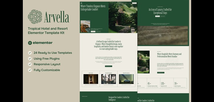 Item cover for download Arvella - Tropical Hotel & Resort Elementor Template Kit