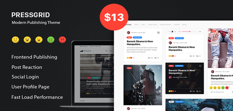 Item cover for download PressGrid - Frontend Publish Reaction  Multimedia Theme