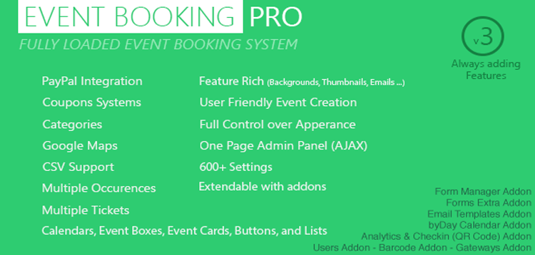 Item cover for download Event Booking Pro - WP Plugin [paypal or offline]